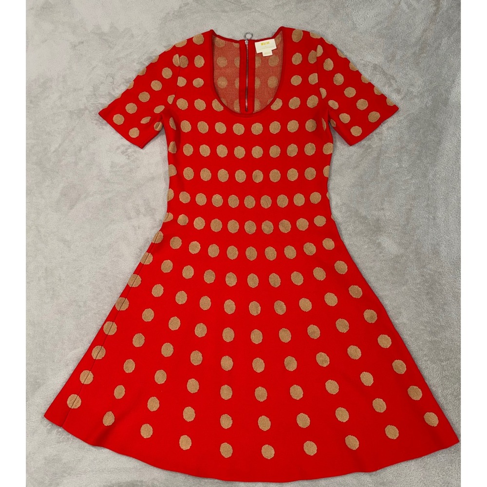 Maeve Anthropologie Red Polka Dot Knit Fit Flare Dress Short Sleeve Medium
